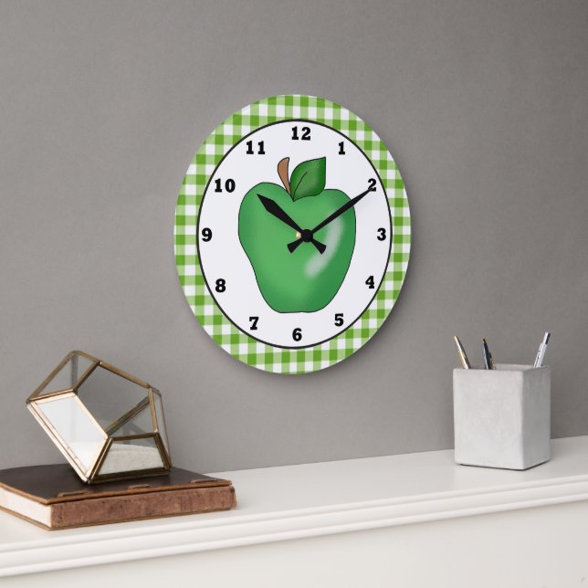 Green apple cartoon fruit wall clock große wanduhr (Büro)