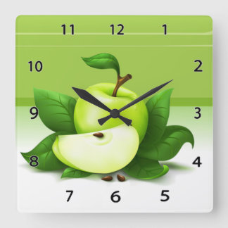 Green Apple Clock Quadratische Wanduhr