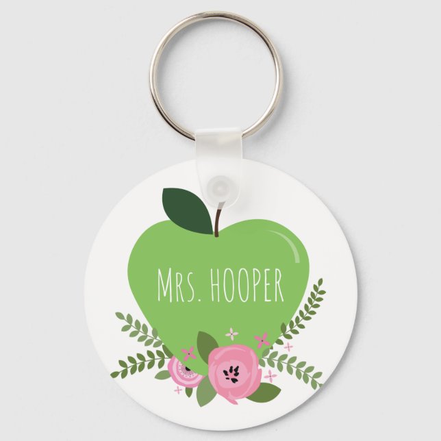 Green Apple Floral Teacher Schlüsselanhänger (Vorderseite)