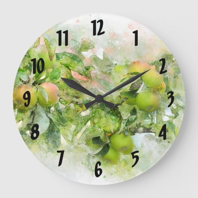 Green Apple Kitchen Clock Große Wanduhr (Vorderseite)
