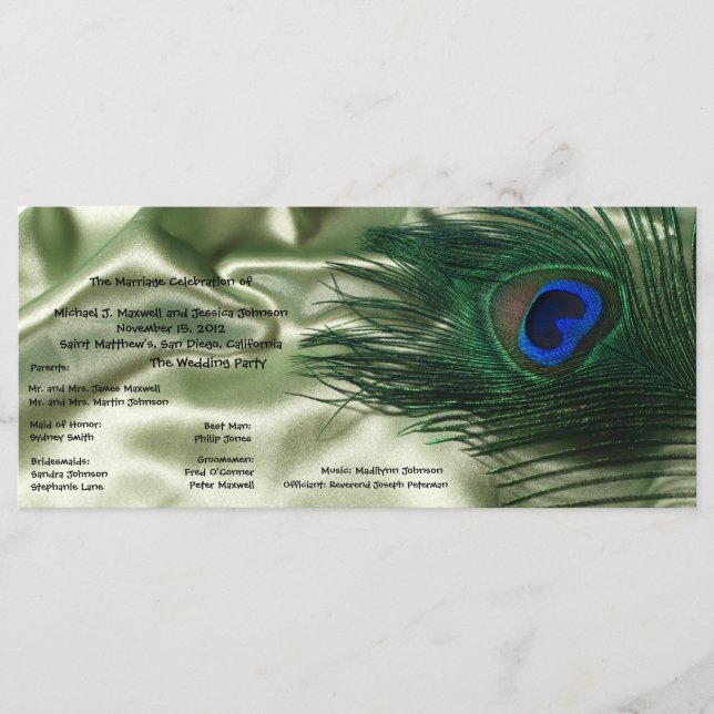 Green Apple Peacock Sill Life Wedding Program Programm (Vorderseite)