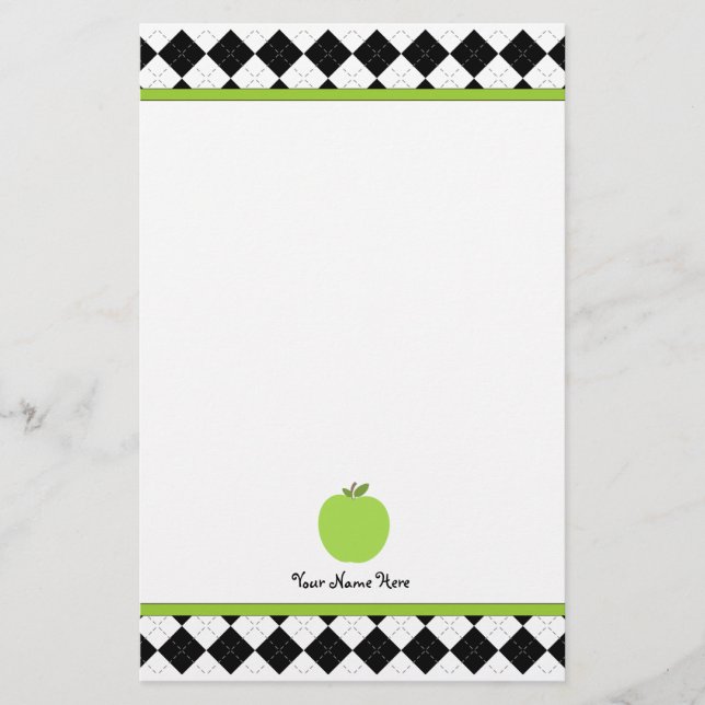 Green Apple Personalisiert Teacher von Black Raute Briefpapier (Vorderseite)