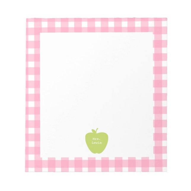 Green Apple Pink Gingham Teacher Notizblock (Vorderseite)