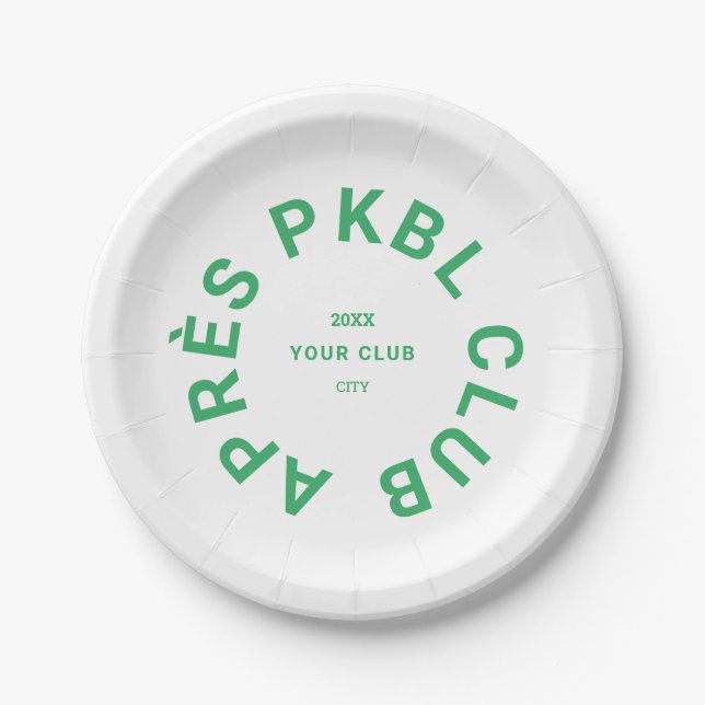 Green Après PKBL Club Wappen Pickleball Pappteller (Vorderseite)