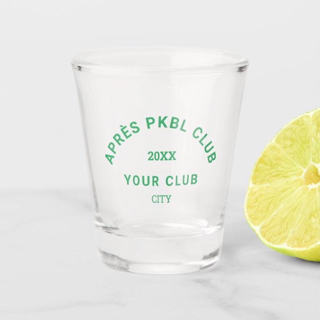 Green Après PKBL Club Wappen Pickleball Schnapsglas (Vorderseite)