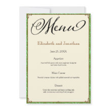 Green Aqua Brown Country Wedding Empfang Menü