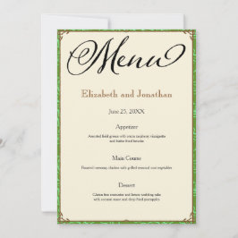 Green Aqua Brown Country Wedding Empfang Menü Einladung