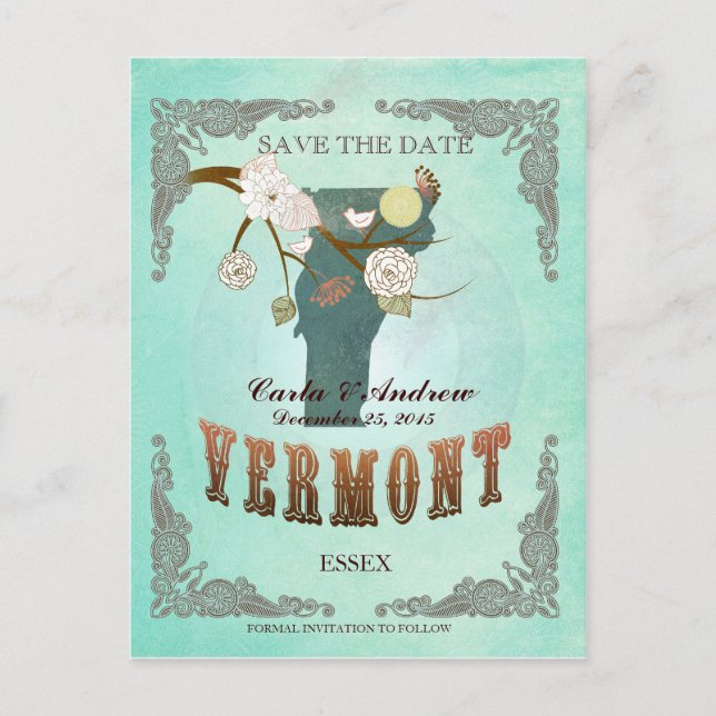 Green Aqua Save the Date - VT Karte mit hübschen V (Vorderseite)