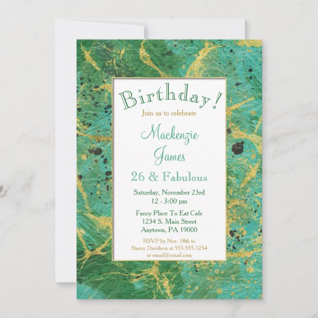 Green Aquamarin Gold Abstrakt Geburtstag Einladung (Vorderseite)