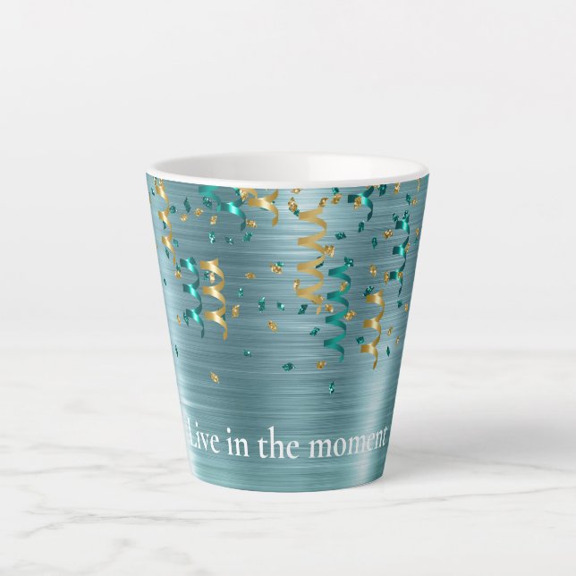 Green Aquamarin Gold Confetti Milchtasse (Vorderseite)