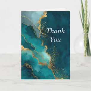 Green, Aquamarin & Gold Glitzer Marmor Danke Karte