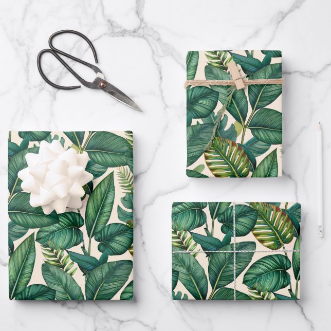 Green & Aquamarin Palm Monstera Tropical Blätter M (Vorderseite)