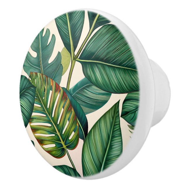 Green & Aquamarin Palm Monstera Tropical Blätter M Keramikknauf (Rechts)