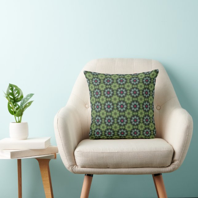 Green Aquamarin Red Abstrakt Floral Muster Kissen (Stuhl )