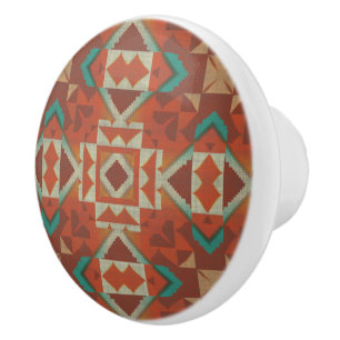 Green Aquamarin Rust Orange Beige Brown Red Tribal Keramikknauf