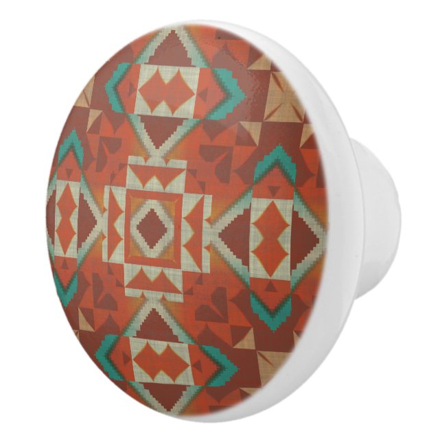 Green Aquamarin Rust Orange Beige Brown Red Tribal Keramikknauf (Rechts)
