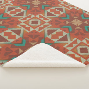 Green Aquamarin Rust Orange Beige Brown Red Tribal Sherpadecke