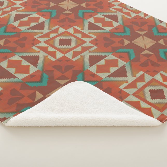 Green Aquamarin Rust Orange Beige Brown Red Tribal Sherpadecke (3/4)