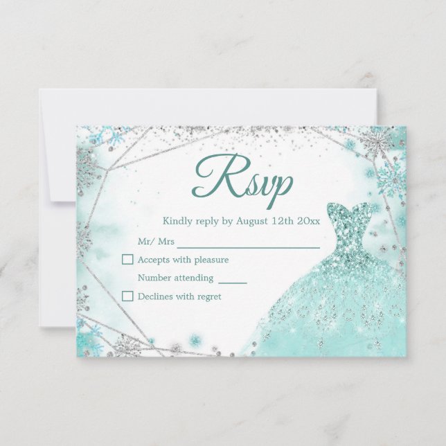 Green Aquamarin Silver Prinzessin Quinceañera RSVP Karte (Vorderseite)