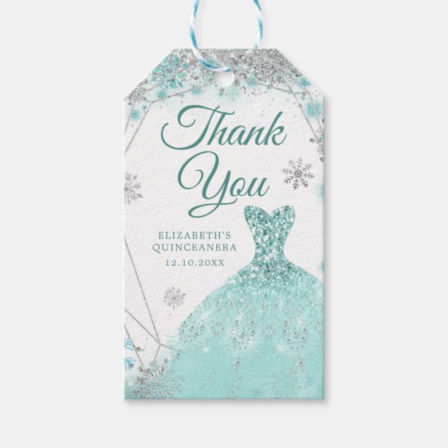 Green Aquamarin Silver Snowflake Mis Quince Vielen Geschenkanhänger (Vorderseite)