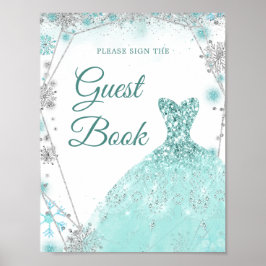 Green Aquamarin Winter Snowflake 15 Años Gästebuch