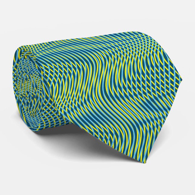 Green Aquamarin Yellow Abstrakt Trippy Wavy Psyche Krawatte (Gerollt)