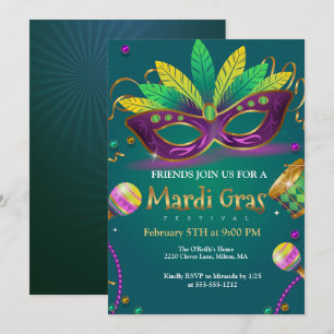 Green   Aquamarine Masquerade Masken Mardi Gras Pa Einladung