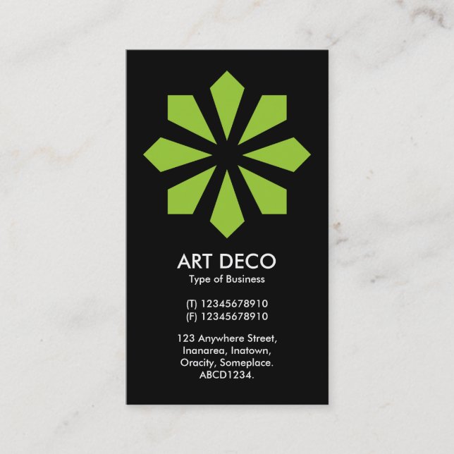 Green Art Deco Blume Star - Black Visitenkarte (Vorderseite)