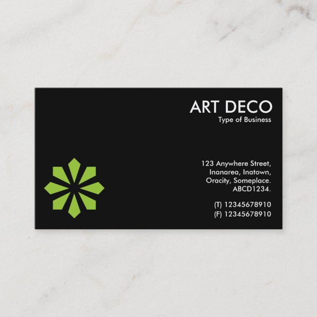 Green Art Deco Blume Symbol - Schwarz Visitenkarte (Vorderseite)
