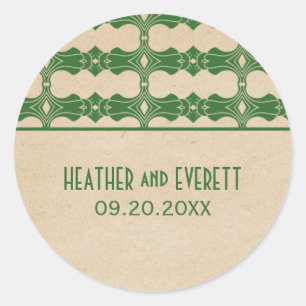 Green Art Deco Border Wedding Stickers