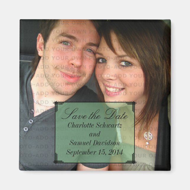 Green Art Deco Frame speichern das Datumsfenster Magnet (Vorne)