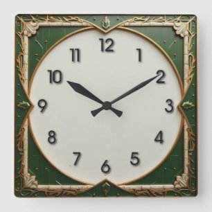 Green Art Deco Quadratische Wanduhr