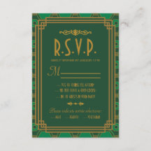 Green Art Deco Wedding RSVP Cards
