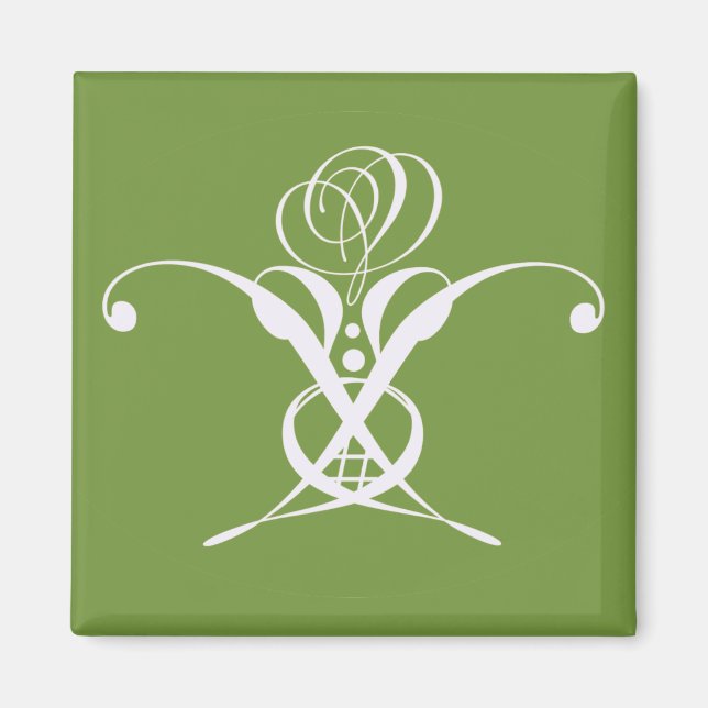 Green Art Deco White Blüh Rose Magnet (Vorne)