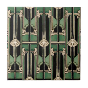 Green Art Nouveau Geometric Art Deco Fliese