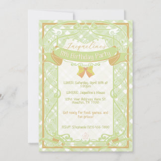 Green Art Nouveau Princess Birthday Invitation Einladung
