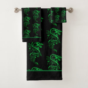 Green Asian Dragon Badhandtuch Set