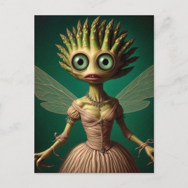 Green Asparagus Fairy in einem rosa Kleid Postkarte (Vorderseite)