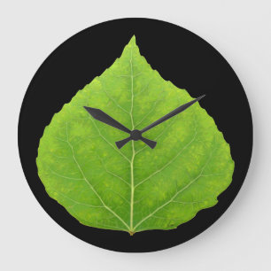 Green Aspen Leaf #11 Große Wanduhr