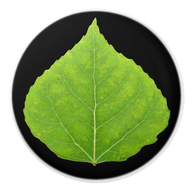 Green Aspen Leaf #11 Keramikknauf (Vorderseite)