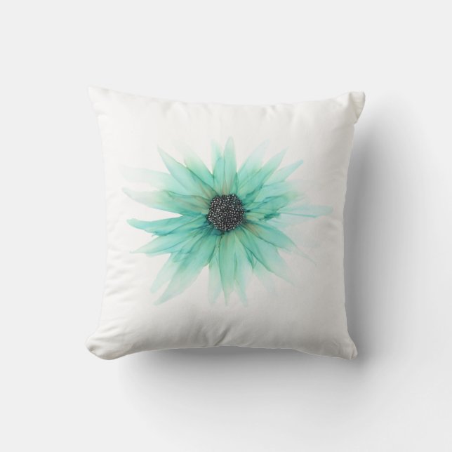 Green Aster handgemalt Blumenkissen Kissen (Vorderseite)