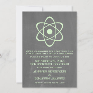 Green Atomic Chalkboard Save the Date einladen