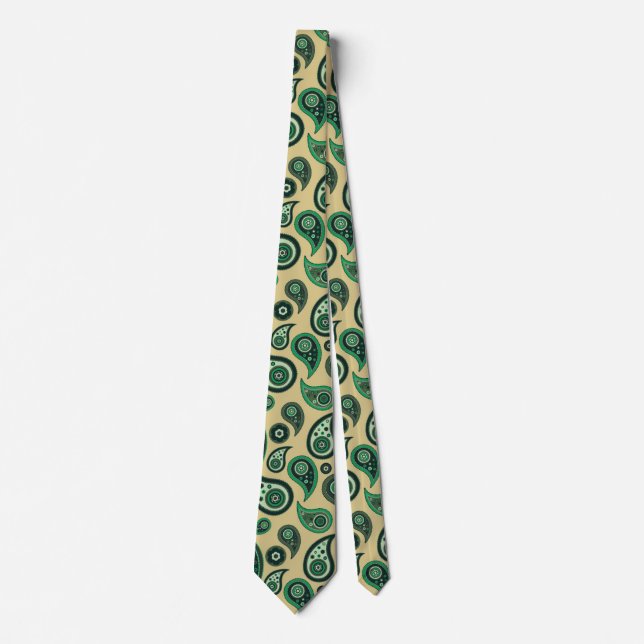 Green auf Beige Paisley Nicktie Krawatte (Vorderseite)