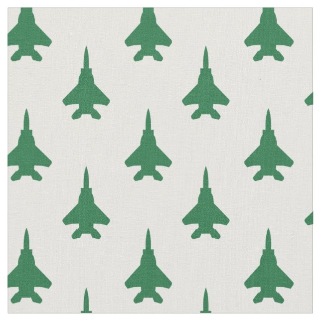 Green auf White Strike Eagle Fighter Jet Muster Stoff (Nahaufnahme)