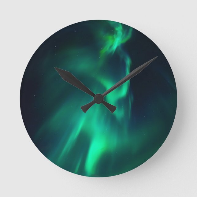 Green Aurora Northern Lights Runde Wanduhr (Vorderseite)