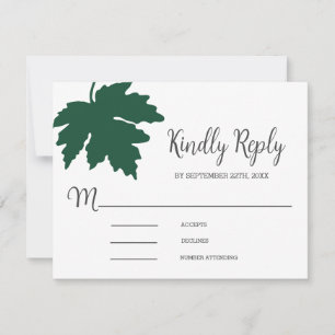 Green Autum Maple Leaf Wedding RSVP Card Karte