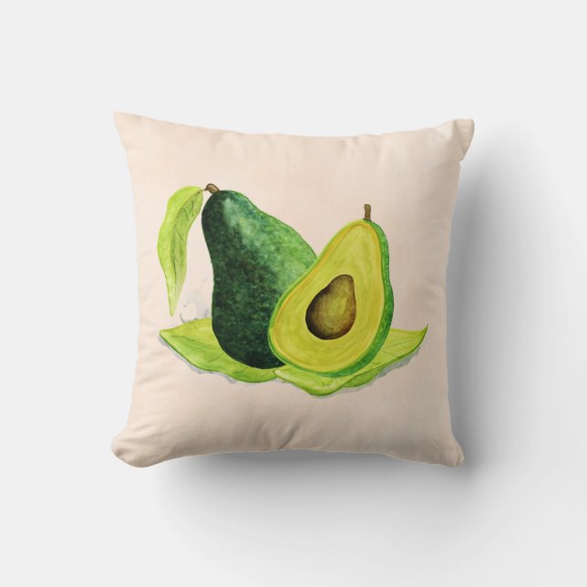 Green Avocado Still Life Frucht in Wasserfarben Kissen (Vorderseite)