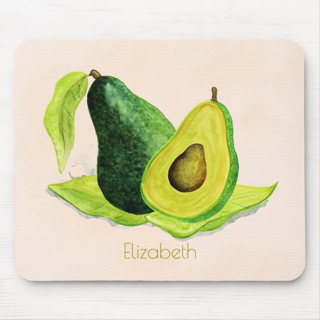 Green Avocado Still Life Frucht in Wasserfarben Mousepad (Vorne)