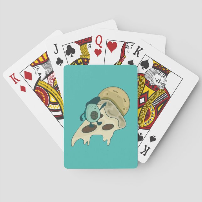 Green Avocado Surfen auf einer Pizzaseite Spielkarten (Rückseite)