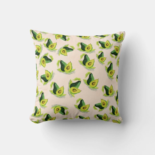 Green Avocados Wasserfarbmuster Kissen (Vorderseite)